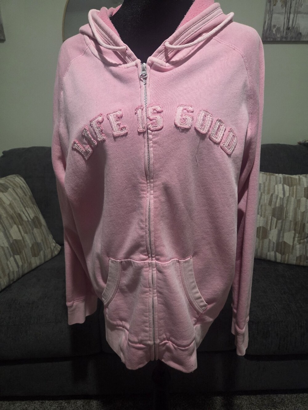Life Is Good Pink Hoodie with Green Logo